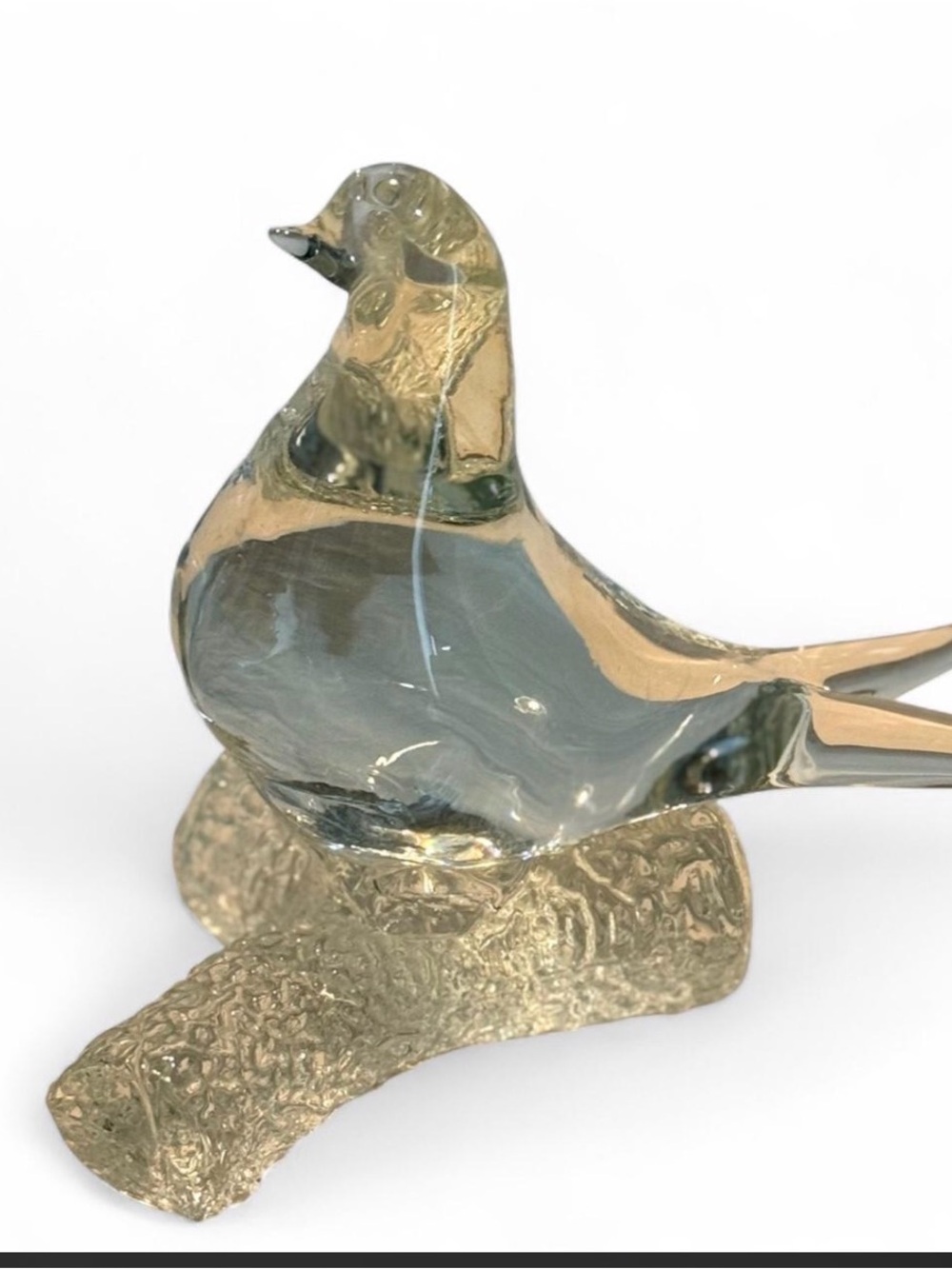 Vintage Murano Art Glass Dove Bird on Branch Figurine Large 7.5 Inch